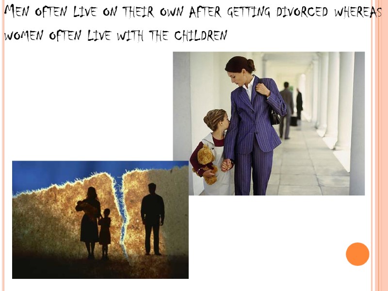 Men often live on their own after getting divorced whereas women often live with